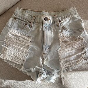 Vintage Distressed Light Blue Denim Shorts